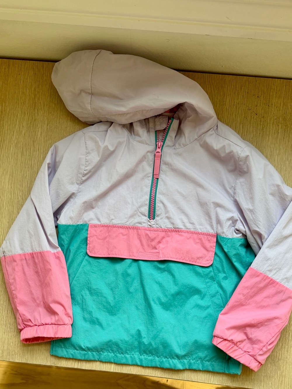 Colorblock Windbreaker Jacket in Light Lavender, Mint & Pink